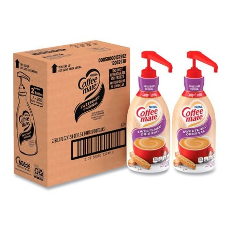 Nestle Coffee mate Liquid Coffee Creamer, Sweetened Original, 1.5 Liter Pump Bottle, 2/Carton NES13799CT